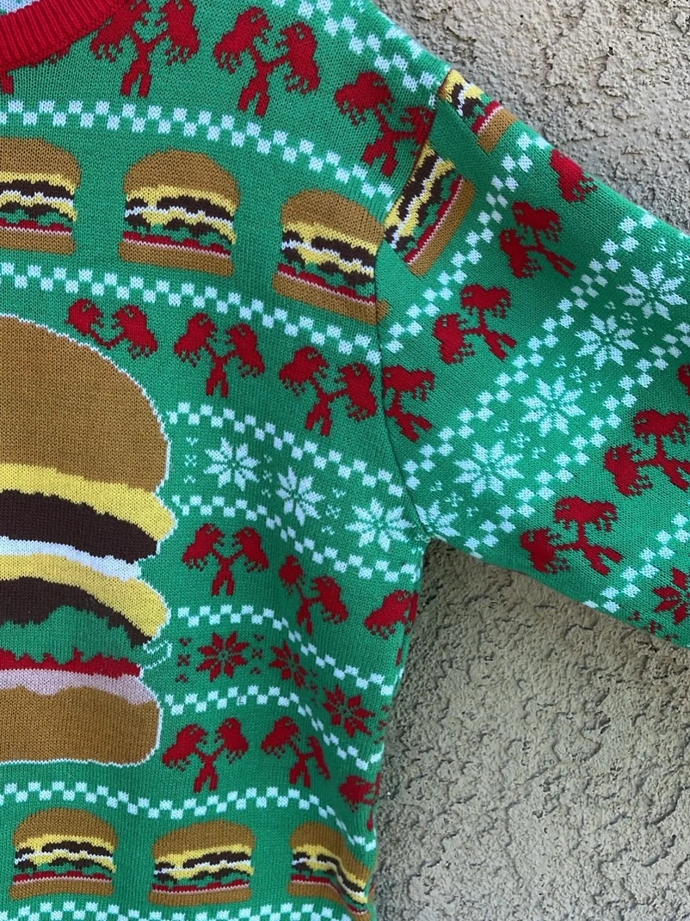 Men's Green In & Out Burger Holiday Ugly Christmas Sweater Sz M